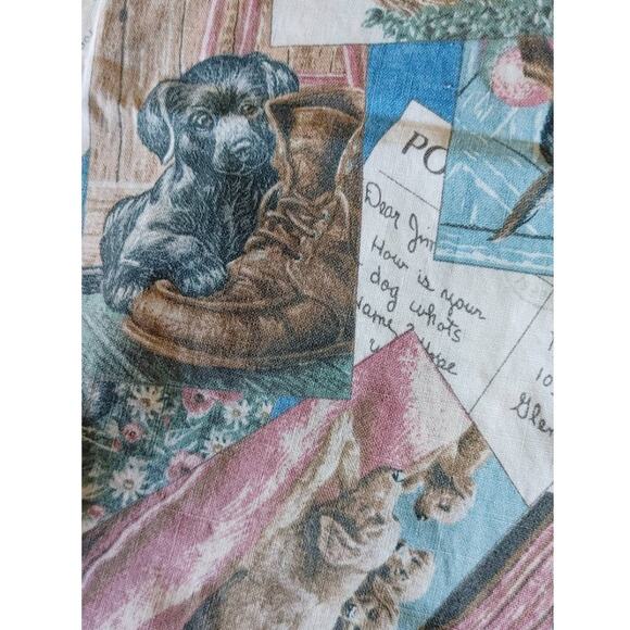 Vintage Cranston Print Works 2 yards Fabric Dog & Cat Post Card Radio Flyer USA - Picture 1 of 6